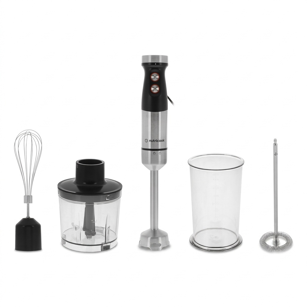 گوشت‌کوب برقی 1200 وات نوتریکوک مدل NC-HB100، چندکاره، دارای تیغه دوپره، بدنه آلومینیومی، خردکن 500 میلی‌لیتری و لیوان 700 میلی‌لیتری